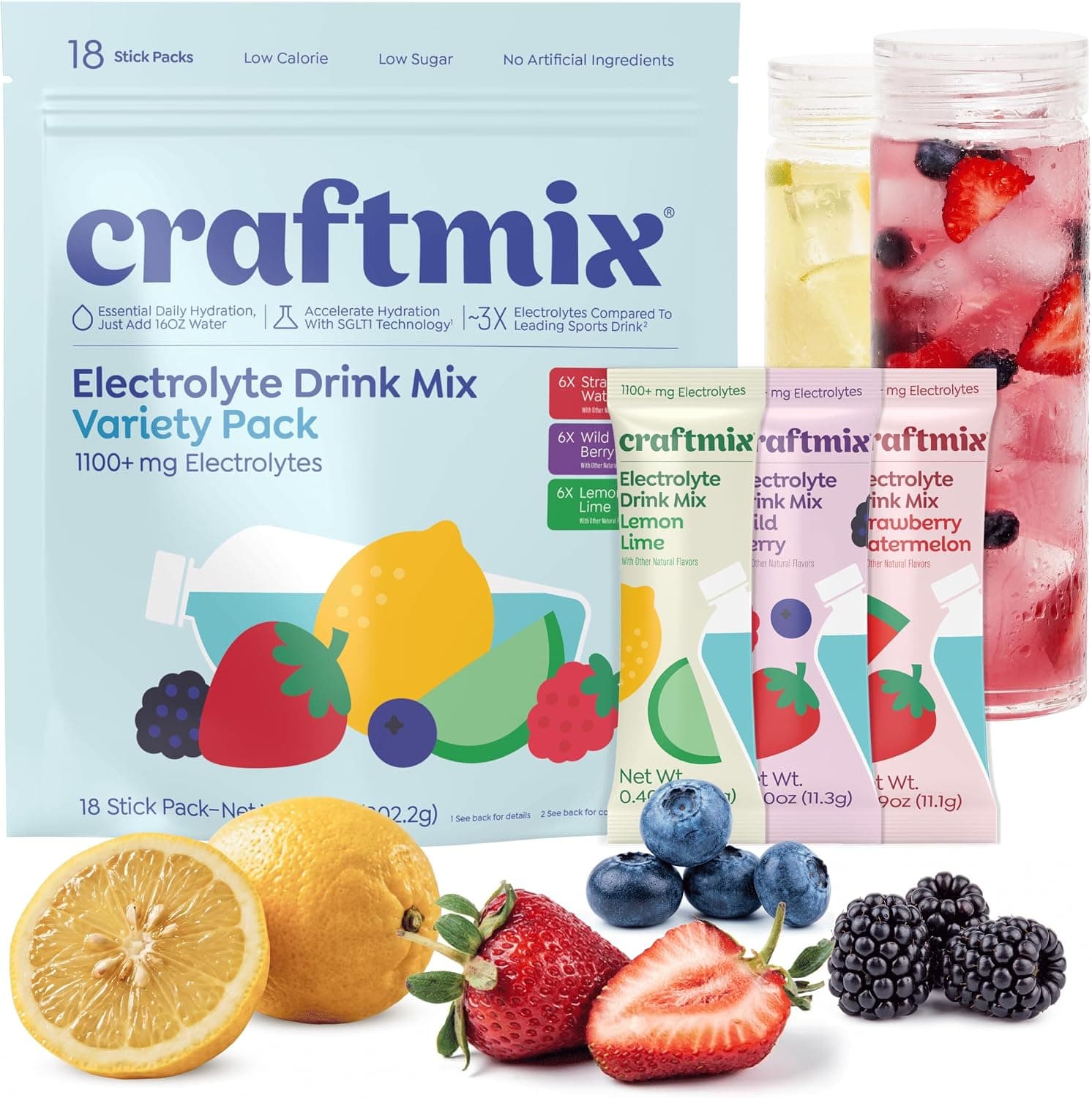 Craftmix Electrolyte Hydration Drink Mix Variety Pack, 18 pack