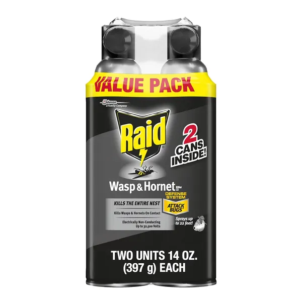 Raid Wasp & Hornet Killer Spray, Bug Killer Kills the Entire Nest, 14 Oz, 2 Count 14 Fl Oz (Pack of 2)