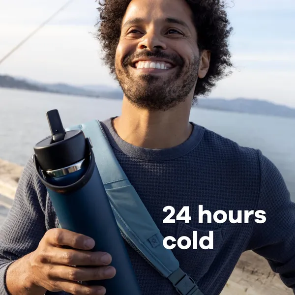 Hydro Flask 32 Oz Wide Flex Straw Cap Bottle - Insulated Stainless Steel - Wide Straw Lid, Non Spill, Leakproof in Indigo 32 Oz Indigo - Image 2