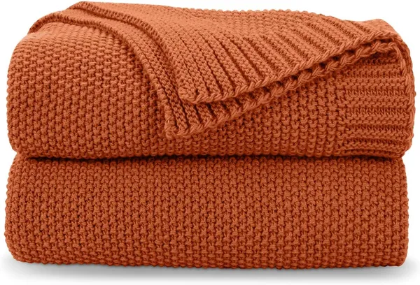 CozeCube Orange Throw Blanket for Couch, Soft Cozy Cable Knit Throw Blanket for Bed Sofa Living Room, Lightweight Warm Decorative Farmhouse Christmas Throw Blanket, 50"x60", Burnt Orange Burnt Orange 50"x60"