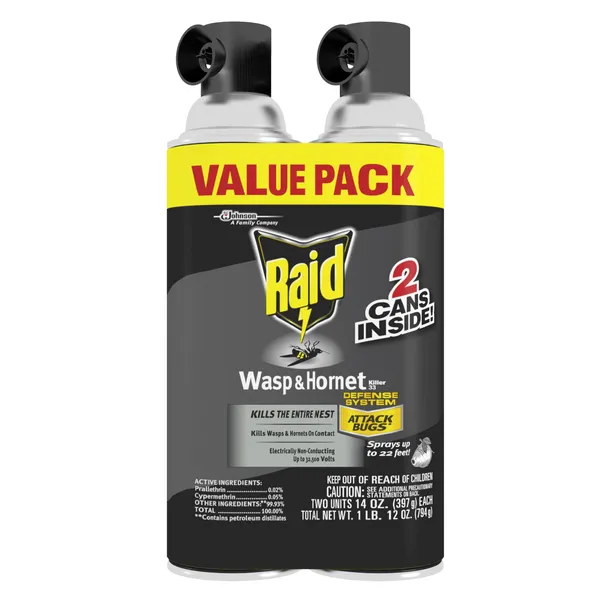 Raid Wasp & Hornet Killer Spray, Bug Killer Kills the Entire Nest, 14 Oz, 2 Count - Image 2