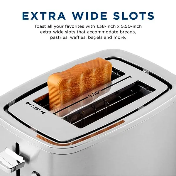 GE 2 Slice Stainless Steel Toaster, Extra Wide Slots for Toasting Bagels, Breads, Waffles & More, 7 Adjustable Shade Settings, Removable Crumb Tray, Countertop Kitchen Essentials, 850 Watts - Image 2