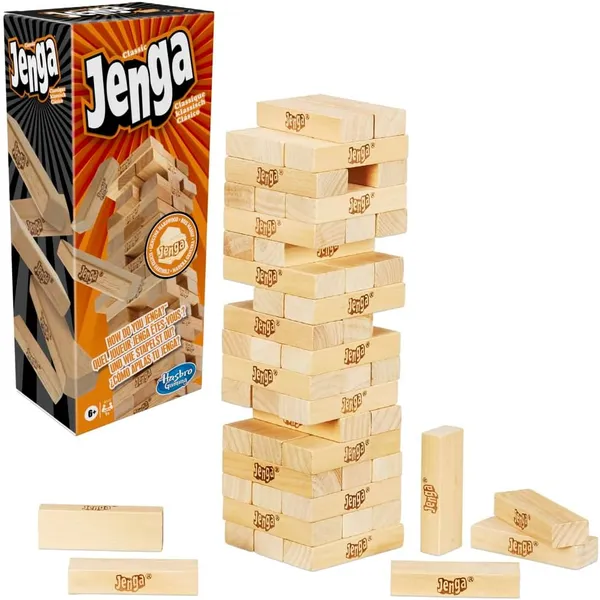 Hasbro Gaming Jenga Classic Game with Genuine Hardwood Blocks,Stacking Tower Game for 1 or More Players,Kids Ages 6 and Up