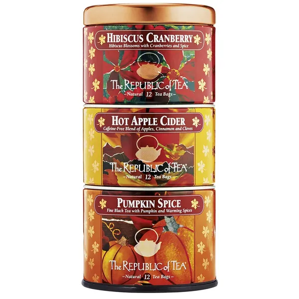 The Republic of Tea – Harvest Stackable Tea Tin, Autumn Assortment, 36 Tea Bags 12 Count (Pack of 3)