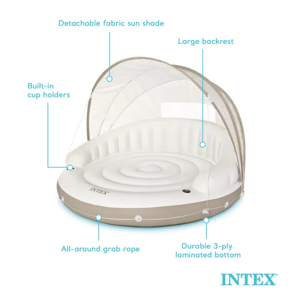 INTEX 58292EP Canopy Island Inflatable Pool Float: Comfortable Lounge Surface – Built-in Cup Holders – Detachable Sunshade – 440lb Max Weight Capacity – 78.5" x 59" - Image 4