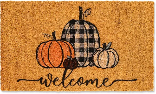 Whaline Fall Door Mats Natural Coir Welcome Doormat Pumpkin Non Slip Farmhouse Rectangle Front Door Rugs Floor Mat for Outdoor Entrance Porch Decor, 16 x 28 Inch