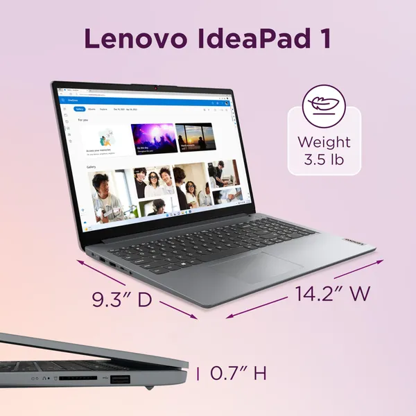 Lenovo IdeaPad 1 Laptop, 15.6” FHD Display, AMD Ryzen 5 5500U, 8GB RAM, 512GB SSD, Windows 11 Home, 720p Camera w/Privacy Shutter, Smart Noise Cancelling, Cloud Grey - Image 3