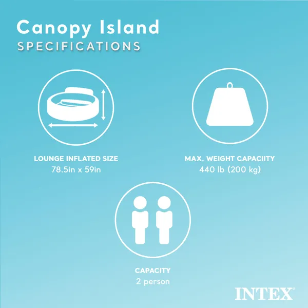 INTEX 58292EP Canopy Island Inflatable Pool Float: Comfortable Lounge Surface – Built-in Cup Holders – Detachable Sunshade – 440lb Max Weight Capacity – 78.5" x 59" - Image 5