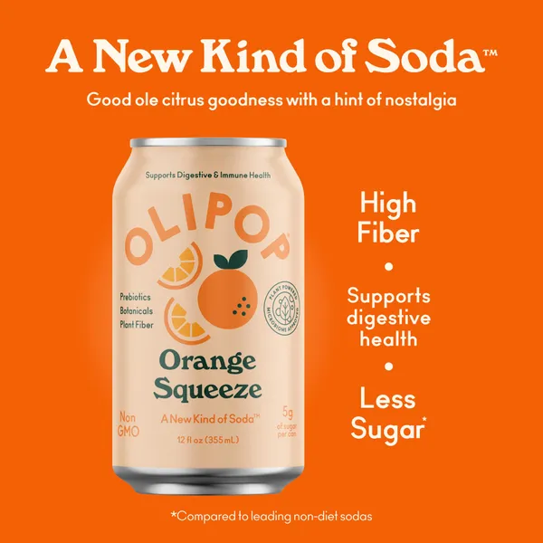 OLIPOP Prebiotic Soda Pop, Orange Squeeze, Prebiotics, Botanicals, Plant Fiber, 12 fl oz (12 Cans) - Image 4