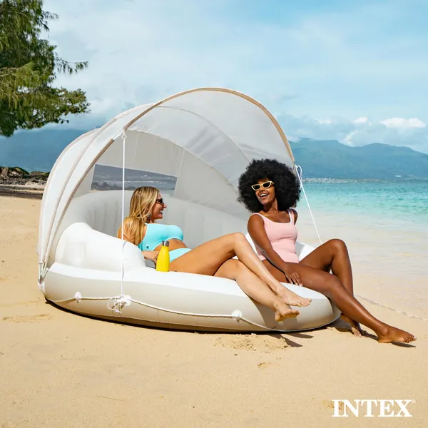 INTEX 58292EP Canopy Island Inflatable Pool Float: Comfortable Lounge Surface – Built-in Cup Holders – Detachable Sunshade – 440lb Max Weight Capacity – 78.5" x 59" - Image 6