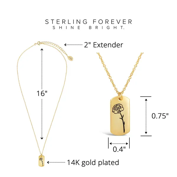 Sterling Forever - Birth Flower Necklace - 14K Gold Plated or Rhodium Plated Brass - Statement Pendant - Adjustable Chain, Lobster Clasp - 16” Chain, 2” Extender - Nickel Free - Image 4