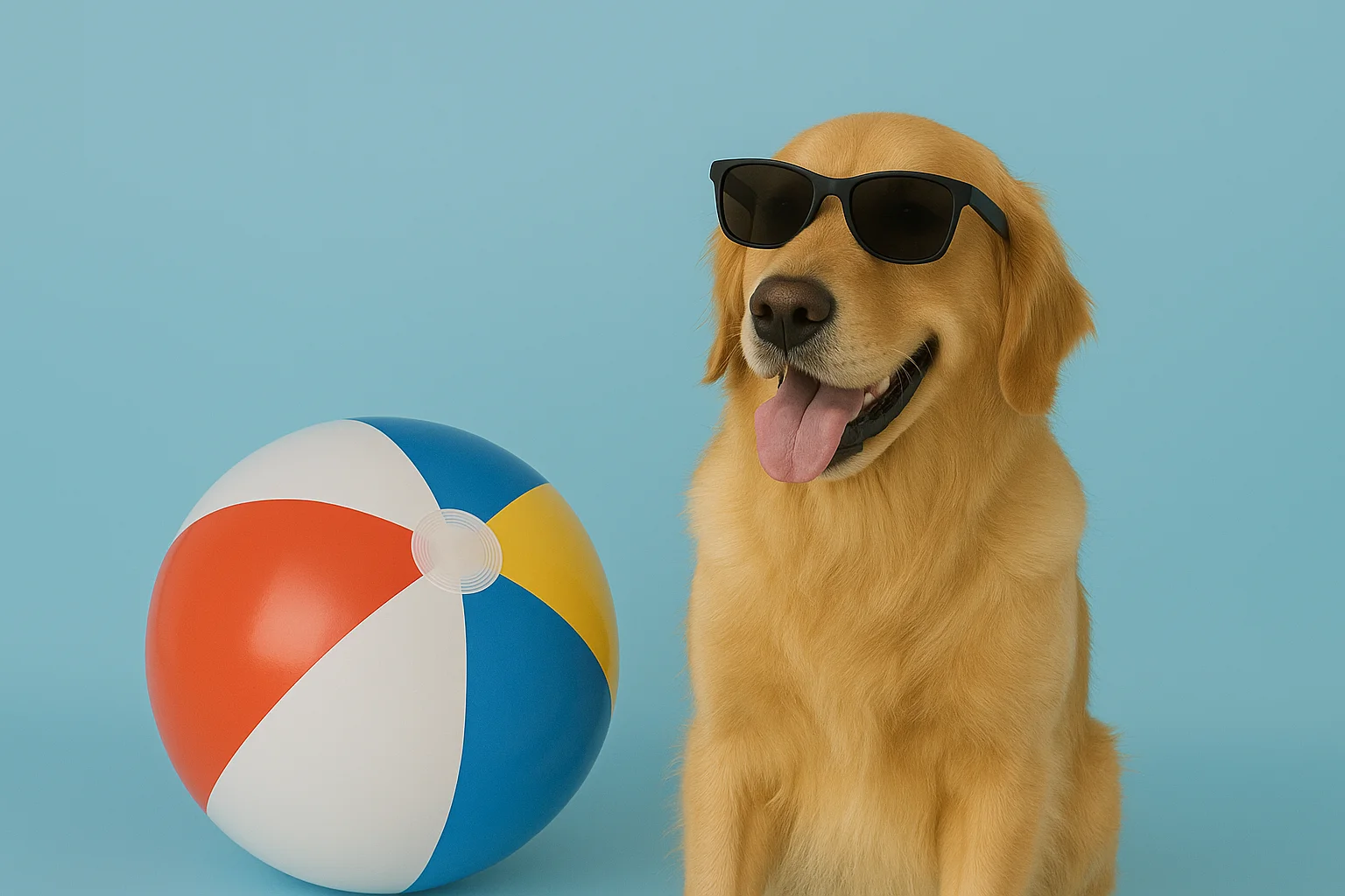 Dog wearing sunglasses on a beach