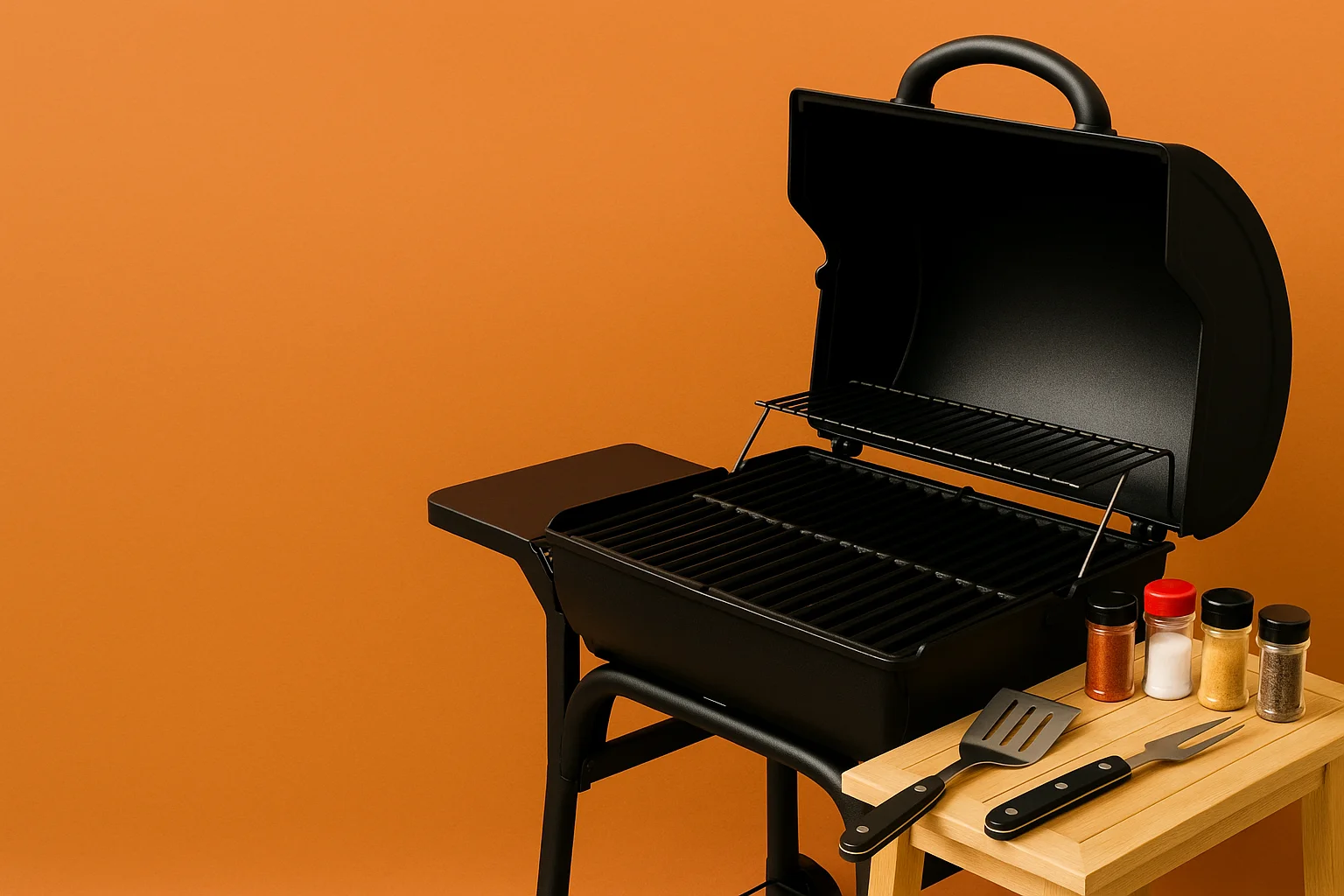Grill with barbeque tools and smoke